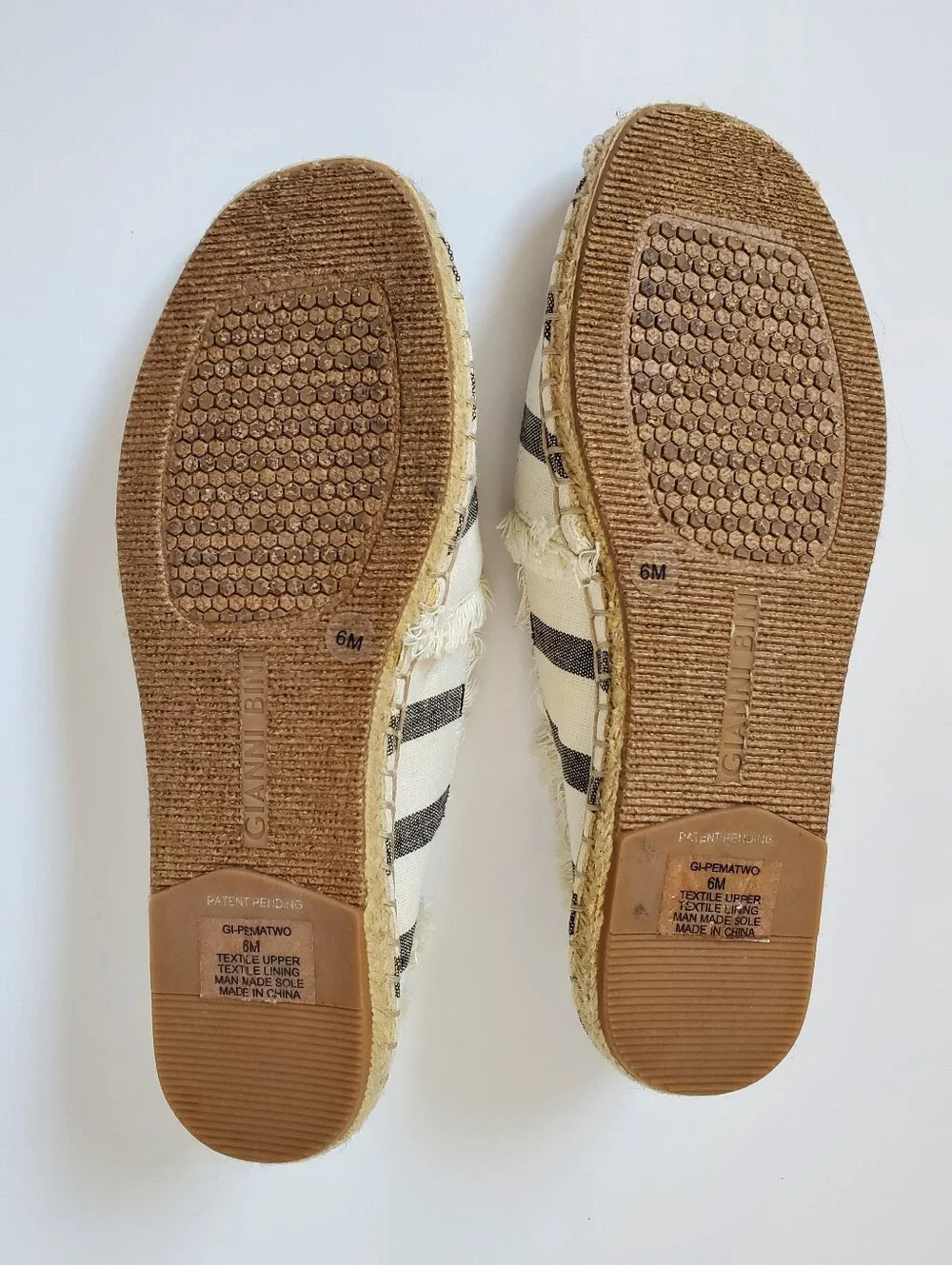 Gianni Bini Cream & Black Canvas Striped Fringe Espadrille Flats Size 6